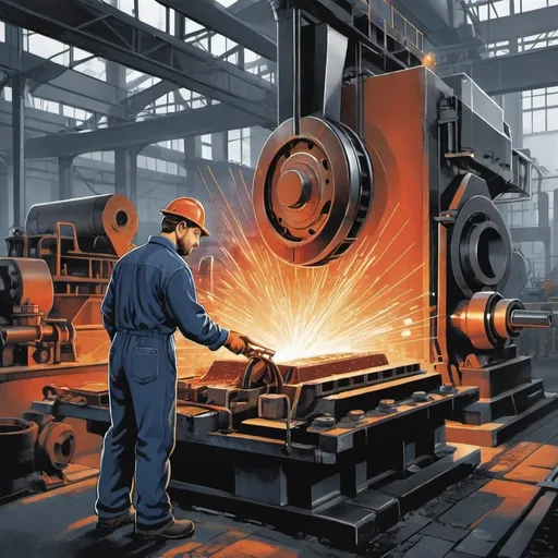 Prompt: a poster for foundry industry production illustration technic 