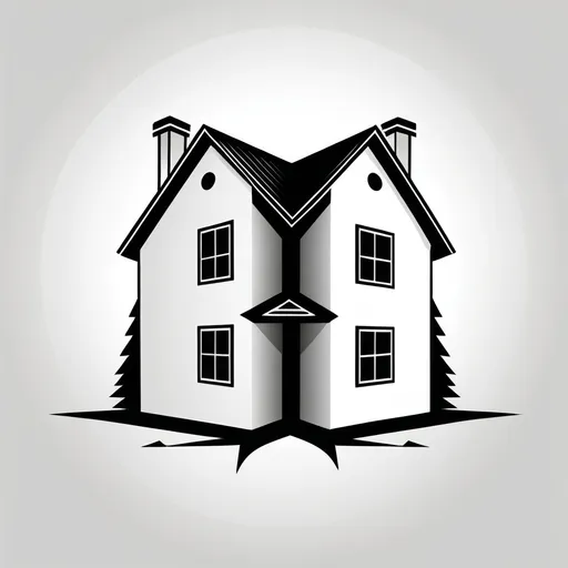 Prompt: icon house split in two parts, ICON, MERCHAND, PUBLICITY, REAL STATE, GRAPHIC ART, GRAPHIC DESIGN, DRAW A HOUSE, A SIMPLE DRAW