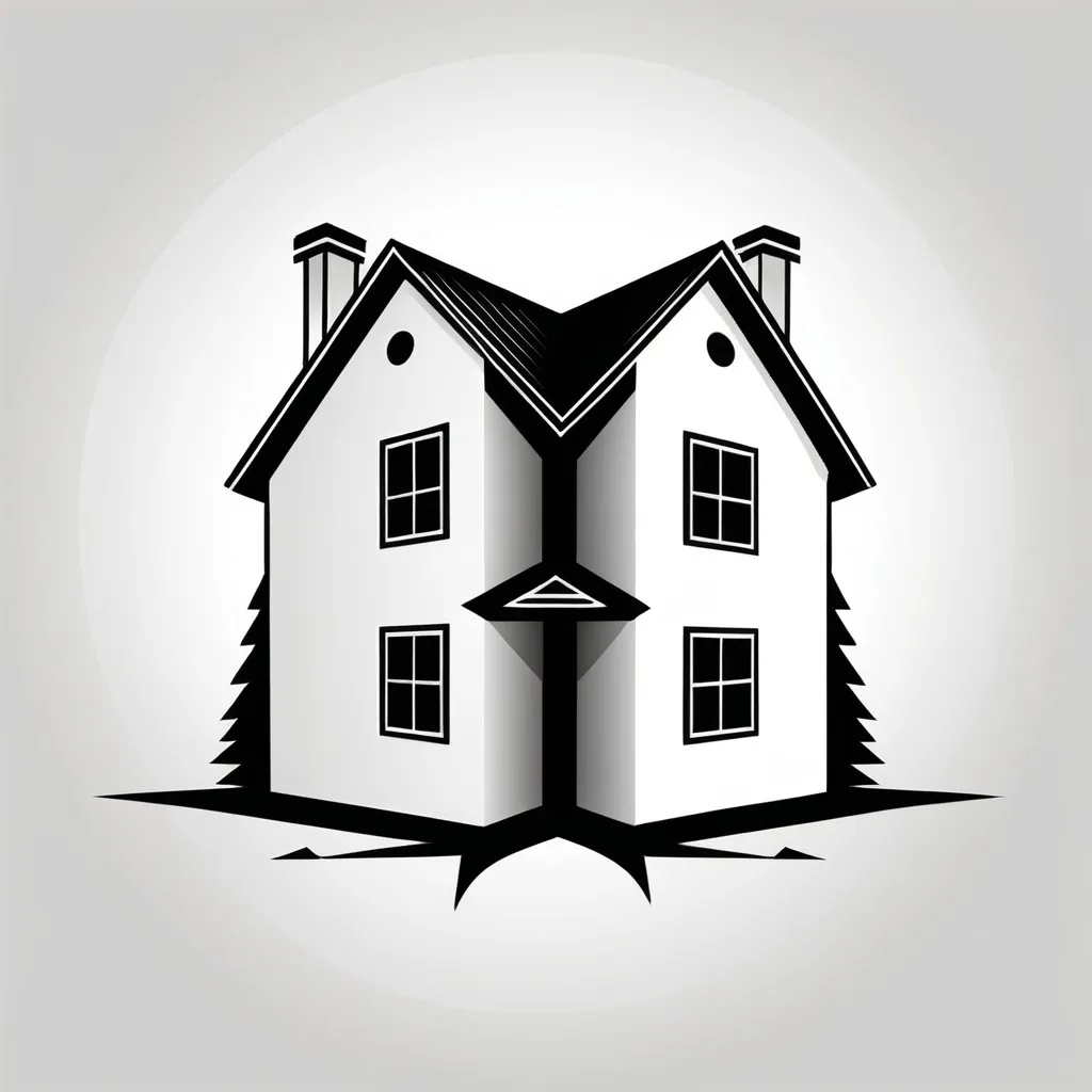 Prompt: icon house split in two parts, ICON, MERCHAND, PUBLICITY, REAL STATE, GRAPHIC ART, GRAPHIC DESIGN, DRAW A HOUSE, A SIMPLE DRAW