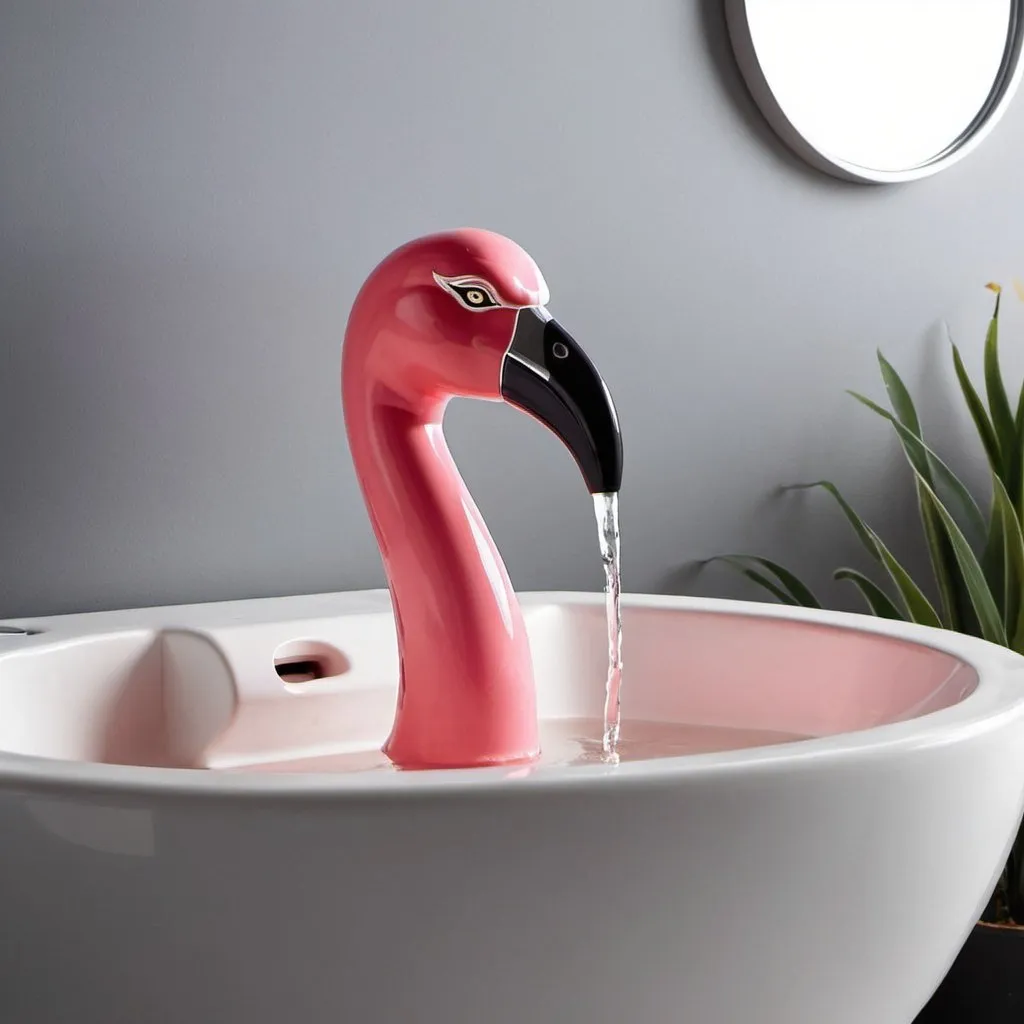 Prompt: a bidet head that looks like a flamingo head