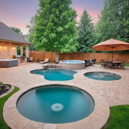 Prompt: beautiful backyard with pool and hot tub
