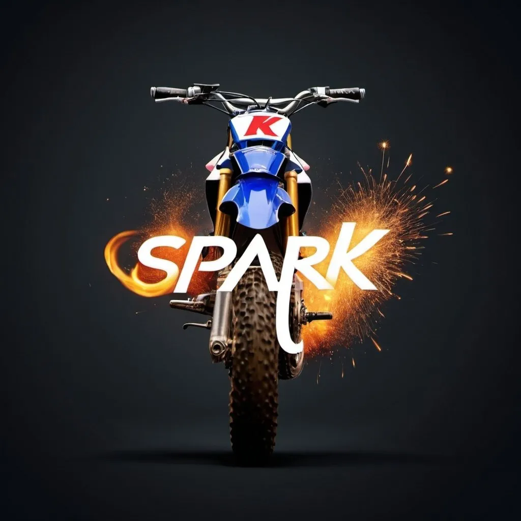 Prompt: create a realistic  image that says spark with a spark coming out of letter k no background place a sports bike and dirt bike on it