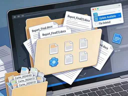 Prompt: messy folder, duplicate files, notification history, caches.