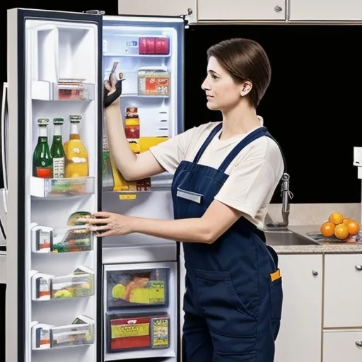 Prompt: technician fixing refrigerator