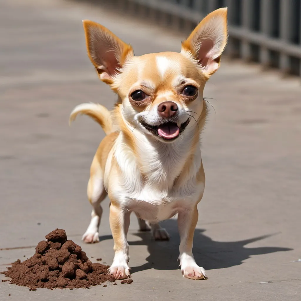 Prompt: a chihuahua pooping and holding its poop
