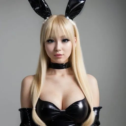 Prompt: A blonde woman with a hime (princess) hairstyle is wearing a sleek black bunny girl outfit. She's striking a pose, looking directly at the viewer with an air of sassiness.