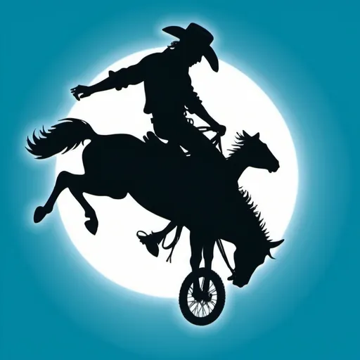 Prompt: rodeo cowboy riding a bucking mountain bike, silhouette, clip art, high definition