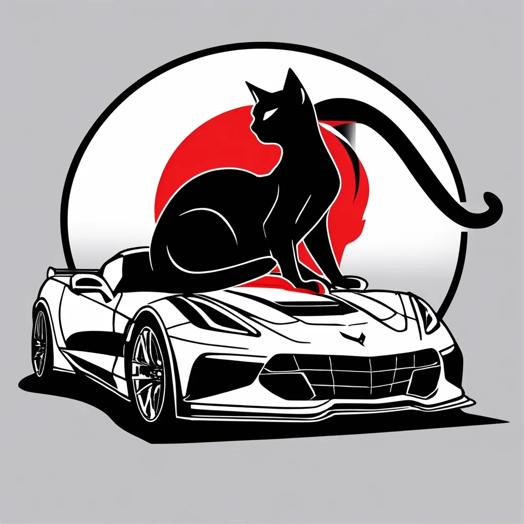 Prompt: red and black logo with a cat and a corvette c7 from the rear