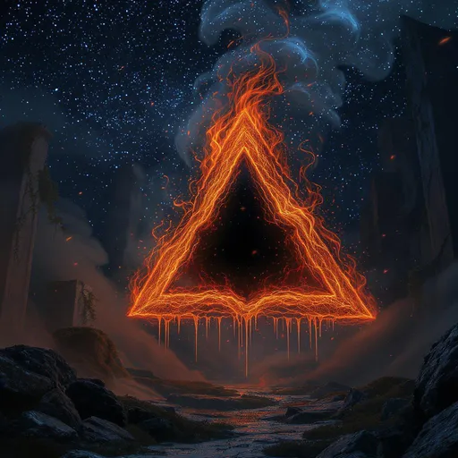 Prompt: A triangular flame portal