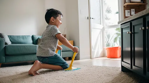 Prompt: 
Illustrate a child completing a simple task independently, like helping with chores around the house, happy expression, beautiful scene, wide shot, digital paintings cartoon style