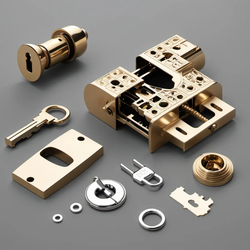 Prompt: An exploded view of Chateau lock