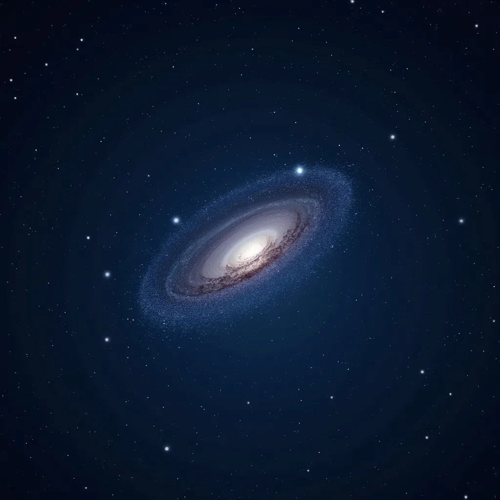 Prompt: The image is a night sky filled with stars. The background is a deep blue color, and the stars are scattered across the sky in a starry pattern. In the center of the image, there is a large, swirling galaxy that appears to be the Milky Way galaxy. The galaxy is a bright white color, with hints of blue and purple. The stars are of various sizes and shapes, creating a beautiful and awe-inspiring scene. The image is taken from a low angle, looking up at the galaxy and the surrounding stars.