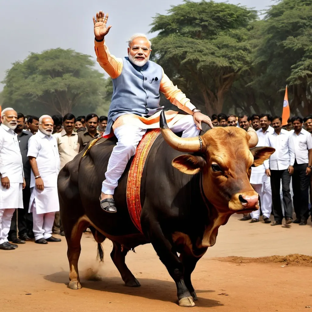 Prompt: narendra modi riding a bull