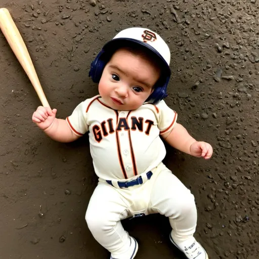 Prompt: Baby Josephine is a San Francisco giant baseball player and is at bat in a game against the Los Angeles dodgers and just hit a home run