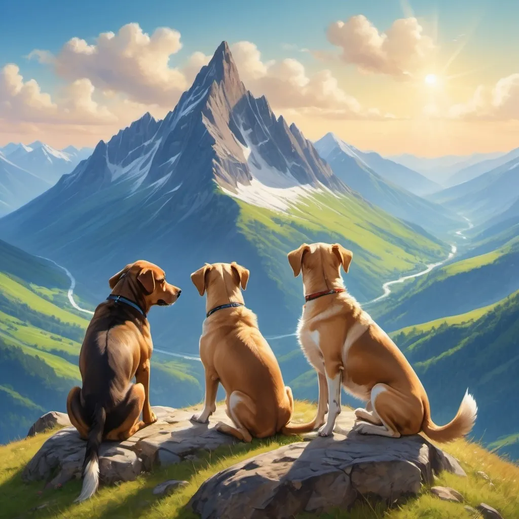 Prompt: Dogs sitting on mountain 
