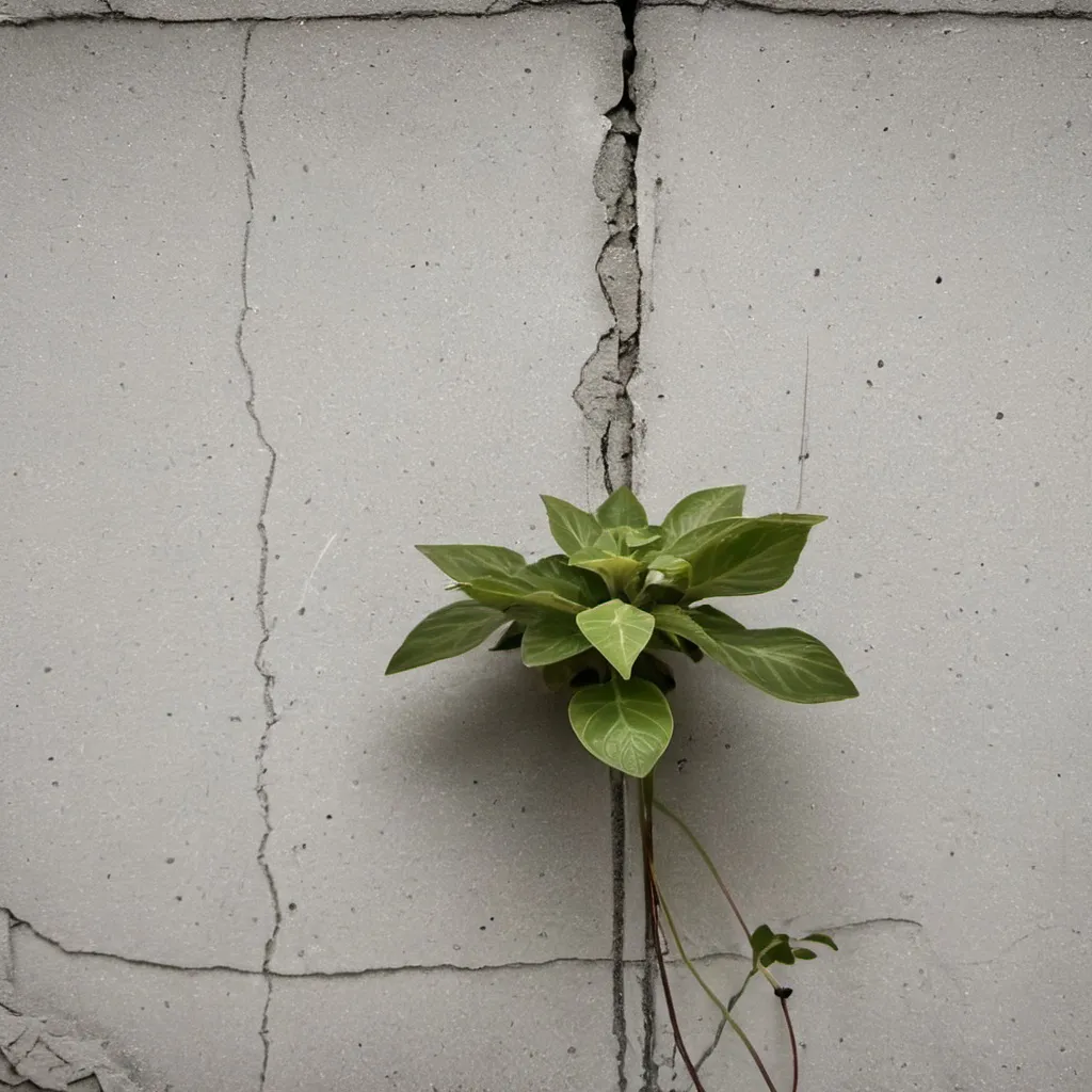 Prompt: A plant growing through a concrete wall