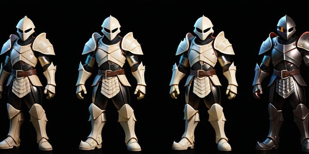 Prompt: a group of prototype armors for super soldiers made of enhanced dragon bone that are standing in the dark room with a black background and a black background, Daryush Shokof, dau-al-set, armor, concept art