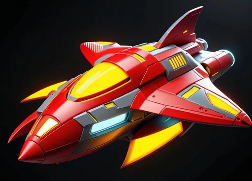 Prompt: a stylized image of a red and grey space ship with a yellow light on the side of the ship, Epsylon Point, precisionism, vector, an ambient occlusion render