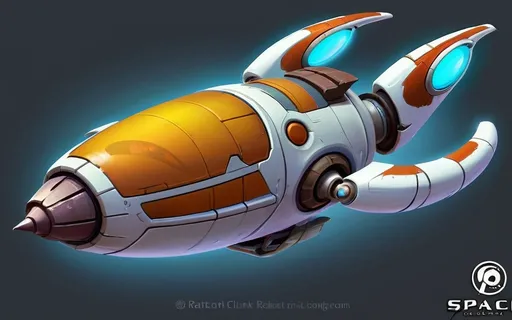 Prompt: space ship concept art, ratchet and clank style. 