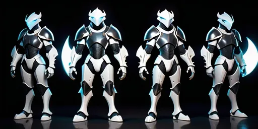 Prompt: (4K), futuristic concept art, a group of prototype super soldier armors constructed from (enhanced dragon bone), imposing designs, standing stoically in a dark room, black background, intricate detailing on the armors, eerie atmosphere, subtle reflections on the surfaces, hints of metallic sheen, emphasizing strength and power, (moody lighting), Daryush Shokof, dau-al-set, high-quality digital artwork.