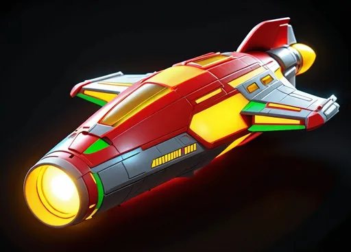 Prompt: a stylized image of a red and grey space ship with a yellow light on the side of the ship, Epsylon Point, precisionism, vector, an ambient occlusion render