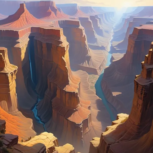 Prompt: A sci-fi version of the Grand Canyon, (vibrant hues) of browns and golds in the rock formations, (ethereal) winged aliens soaring gracefully above, incredible rock structures, 