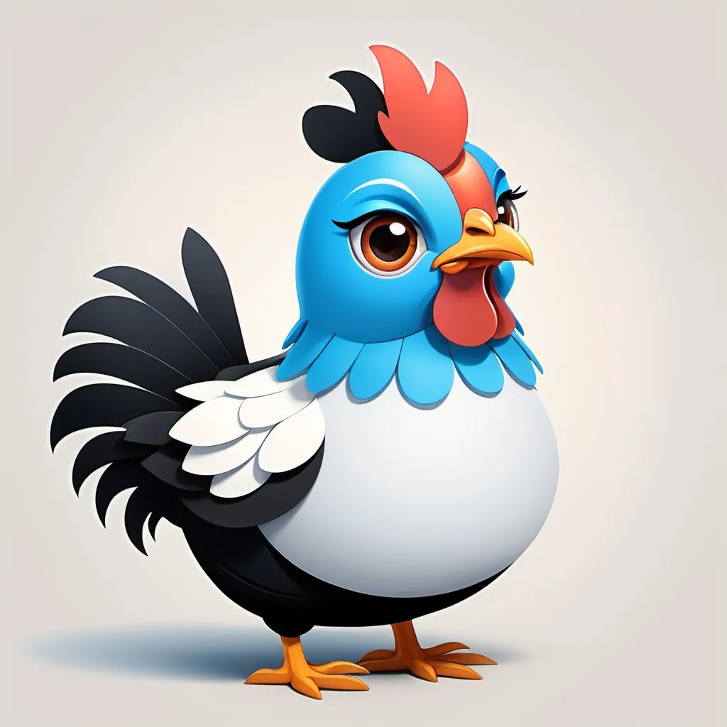 Prompt: create a  cute cartoon image of hen whole with the shade of blue, white black
