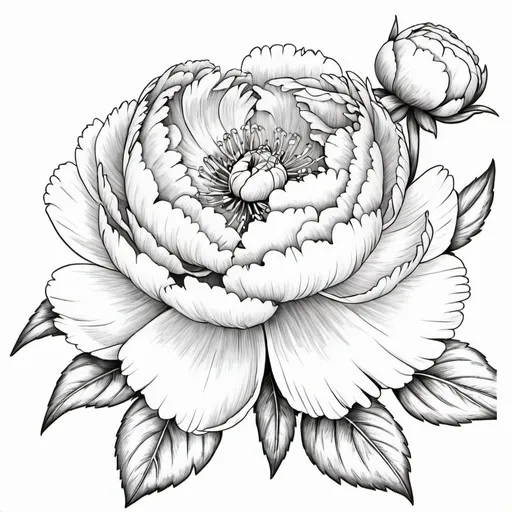 Prompt: a bloomed peony flower in the style of a coloring book