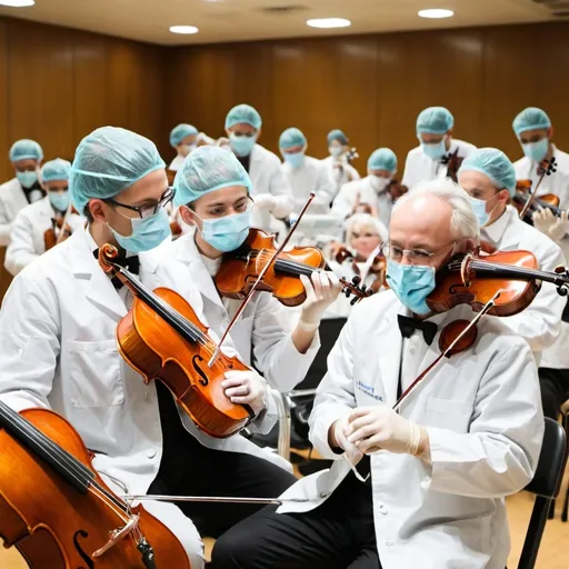 Prompt: orchestra with dental equipment