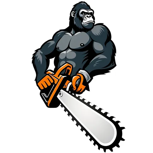 Prompt: A simple mascot logo of a gorilla holding a chainsaw, no orange on head