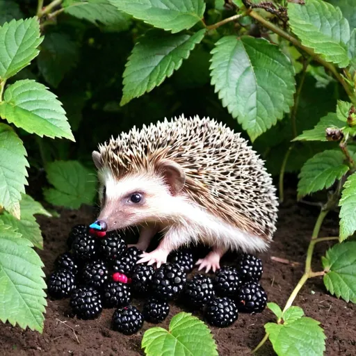 Prompt: Hedgehog in blackberry bush 