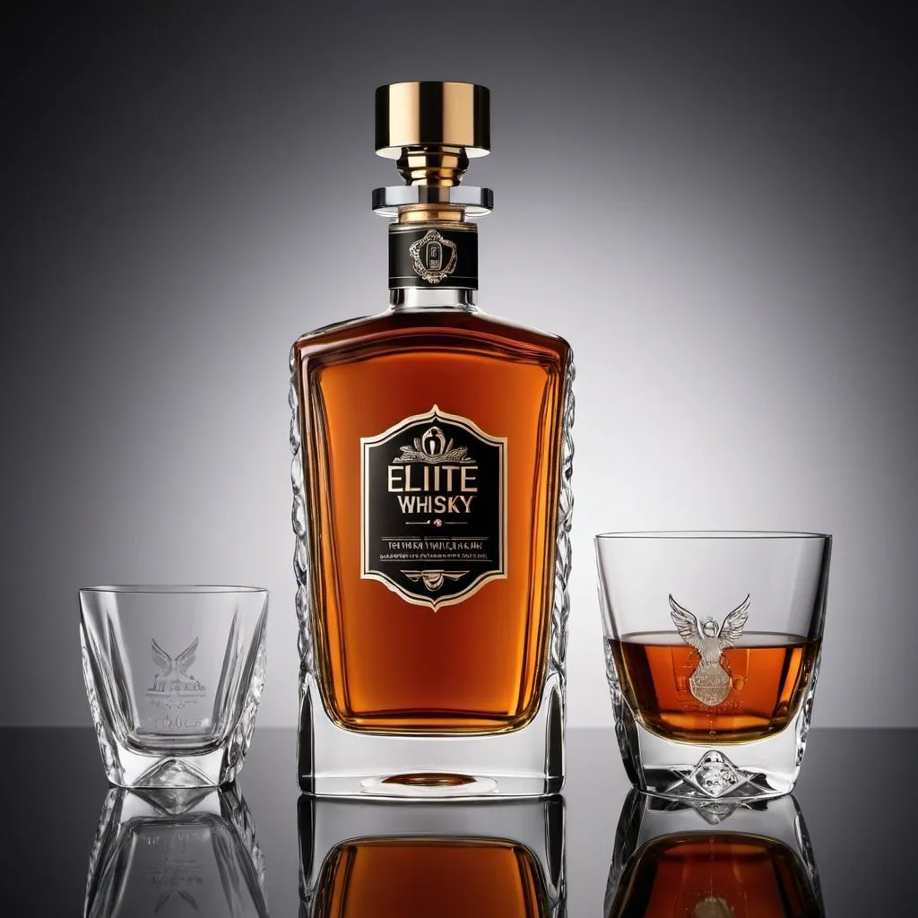 Prompt: Design bottle for luxury Bourbon whisky. Crystal. Elite. Sophisticated. Elegant. 