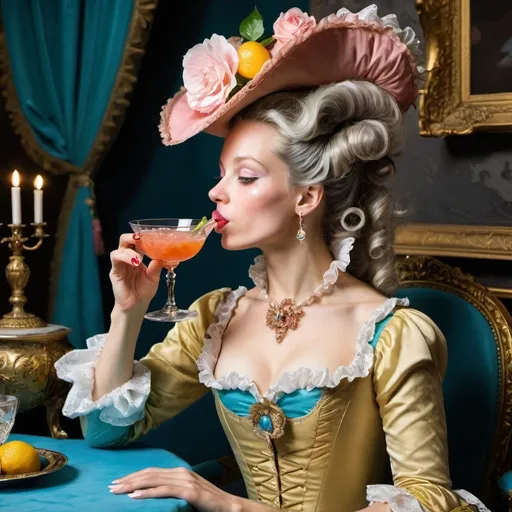 Prompt: Rococo woman drinking cocktail
