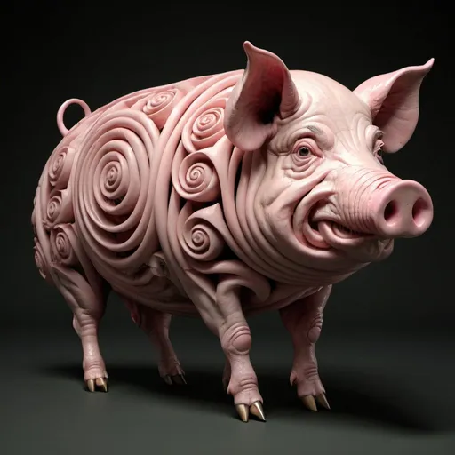 Prompt: Grotesque spiral pig. Full length. Full frontal. 