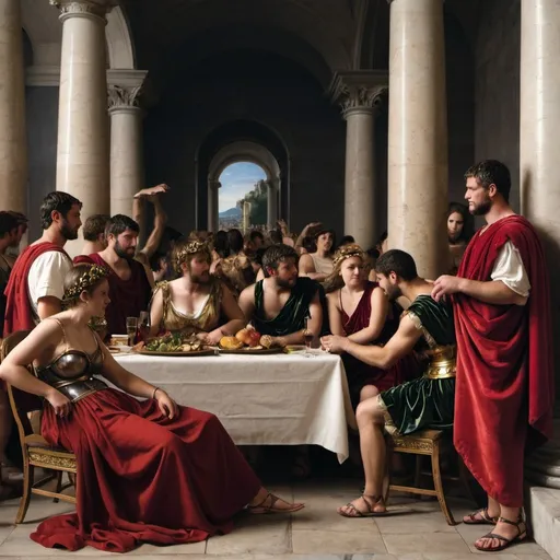 Prompt: Roman party in style of titian. 