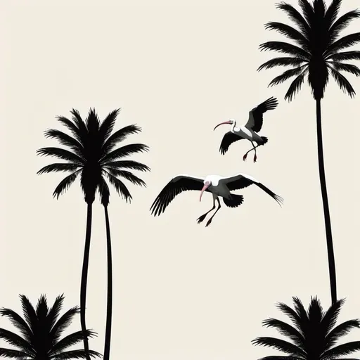 Prompt: Ibis. Palm trees. Minimalist. Illustrative 