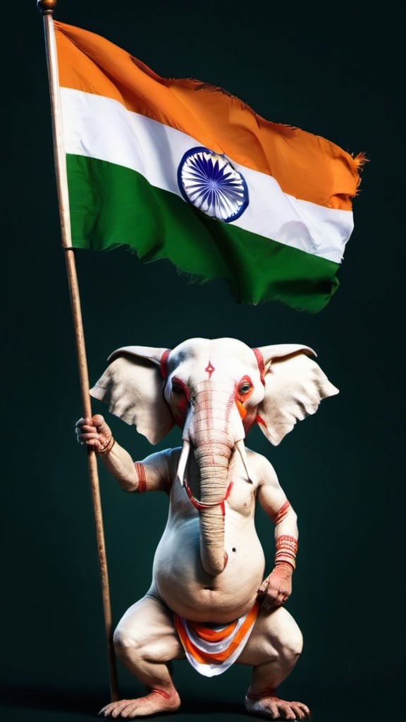 Prompt: Weird animal holding Indian flag