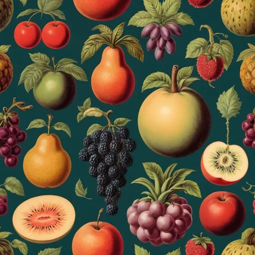 Prompt: Surreal Victorian illustration of different fruits