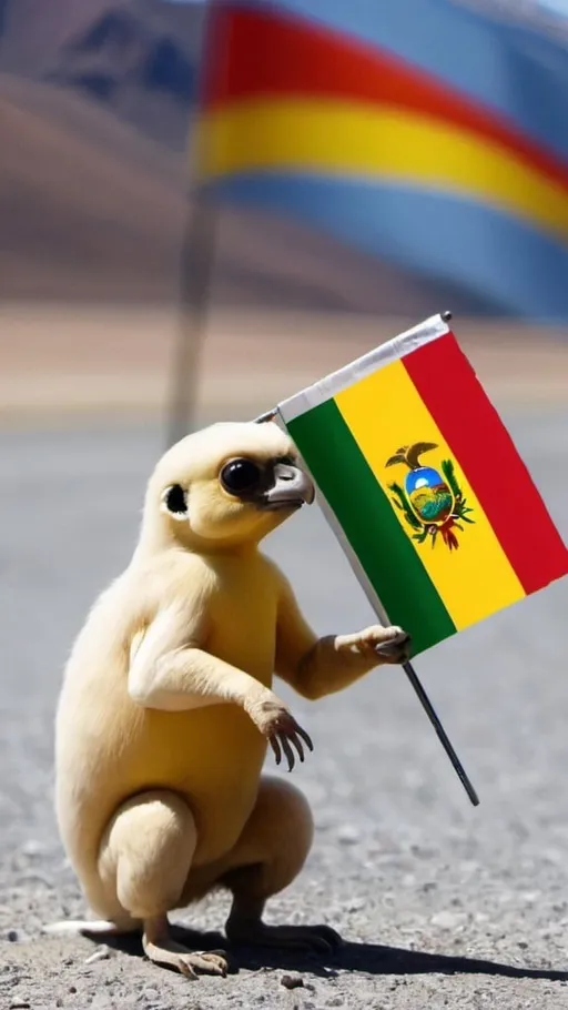 Prompt: Weird animal holding Bolivian flag