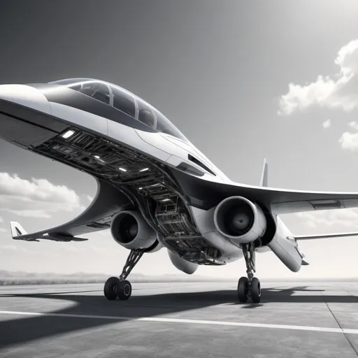 Prompt: Futuristic aircraft. UHD. HDR 8K. Photorealistic. Black and white. Super detailed. Professional photography 