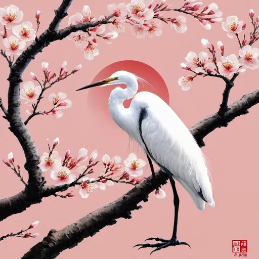 Prompt: Plum blossom and egret