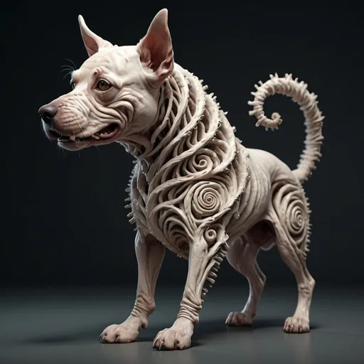 Prompt: Grotesque spiral dog. Full body. 8K. UHD. Photorealistic. Super detailed. 