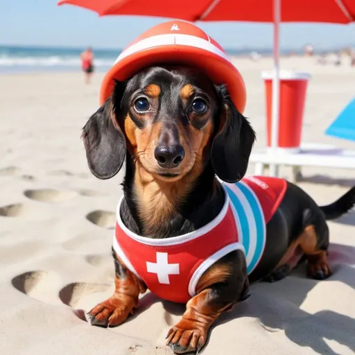 Prompt: Dachshund lifeguard