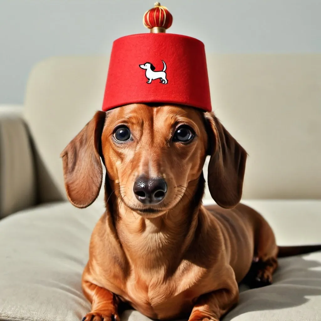 Prompt: Dachshund fez