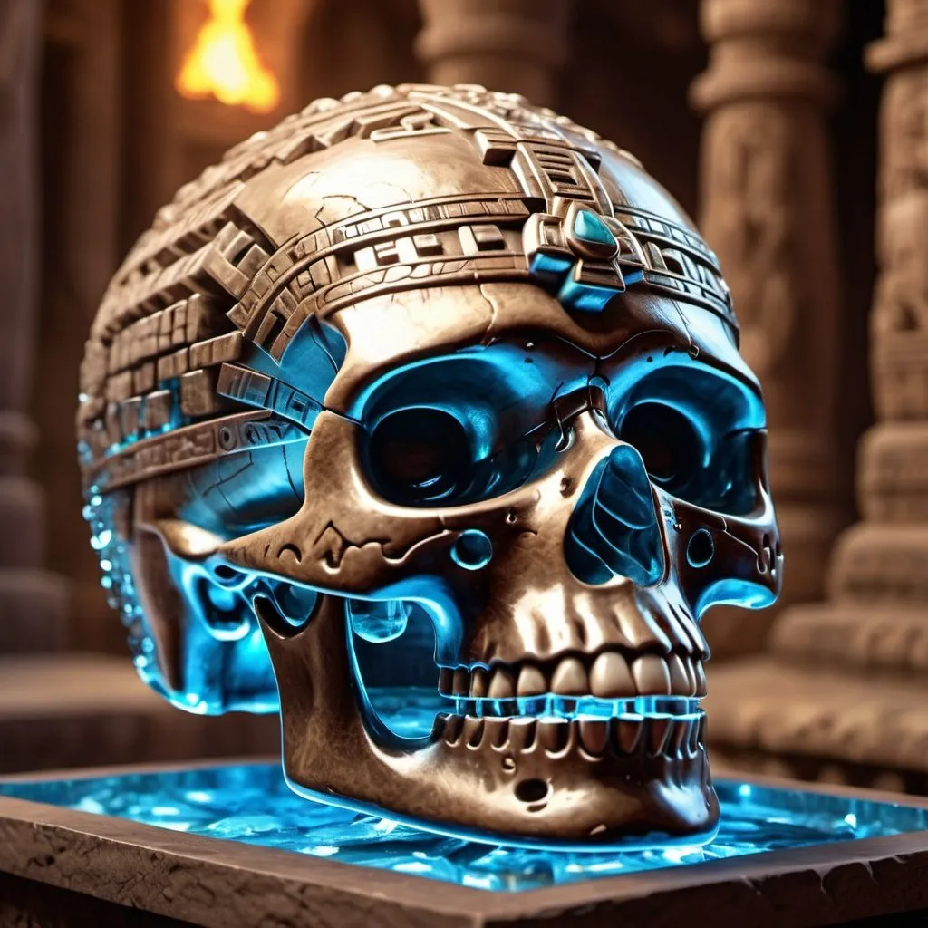 Prompt: Aztec temple inside crystal skull. UHD. HDR. 8K. Photorealistic. Professional photography. 