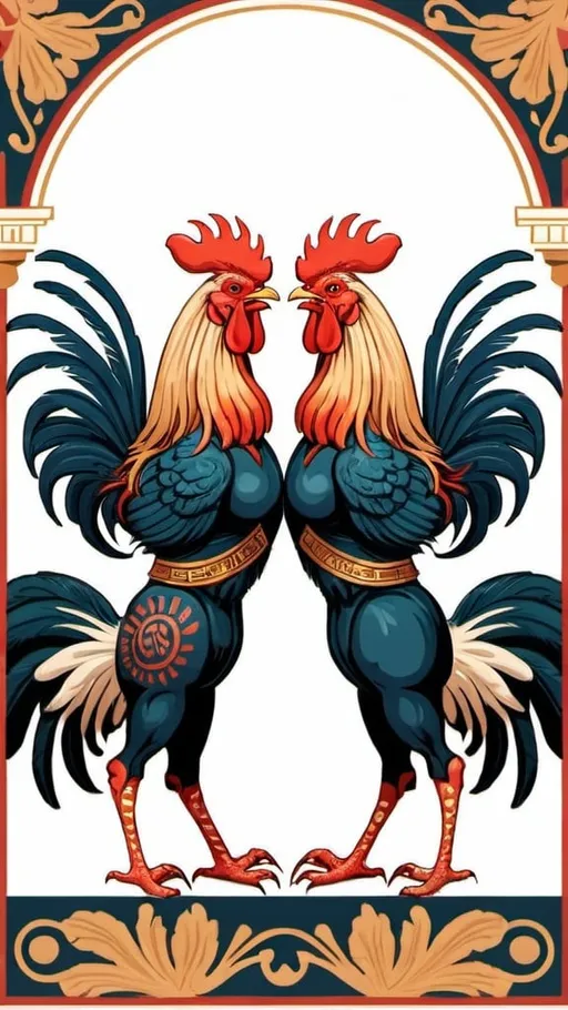 Prompt: Two roosters fighting in Ancient Greek style 