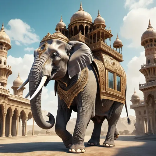 Prompt: Surreal fantasy Elephant carrying exotic palace on its back. Surrealism. UHD. 8K. HDR. photorealistic 