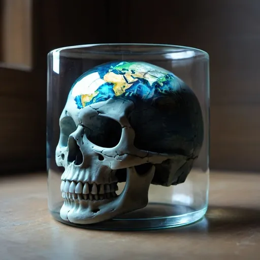 Prompt: Earth inside glass skull