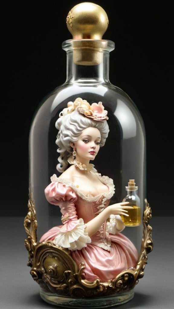 Prompt: Rococo woman in bottle 