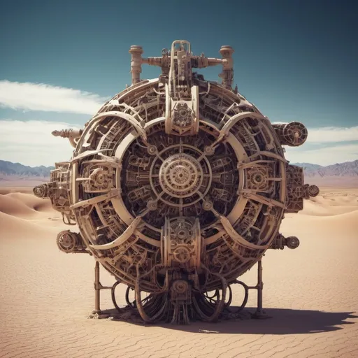 Prompt: Surreal machine. Complex. Desert. 